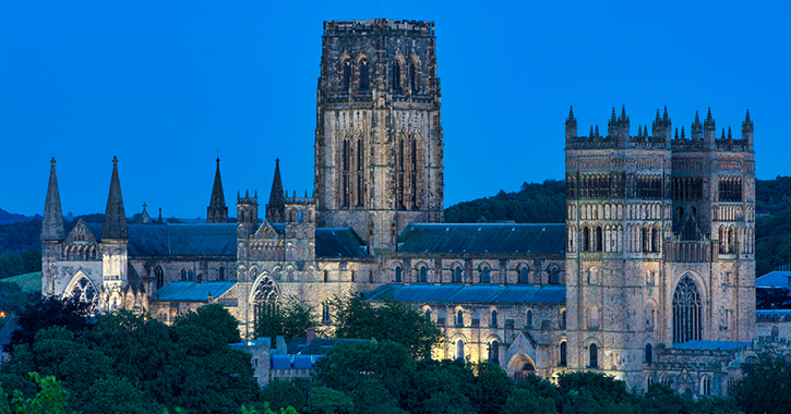 Durham Cathedral at night time. 